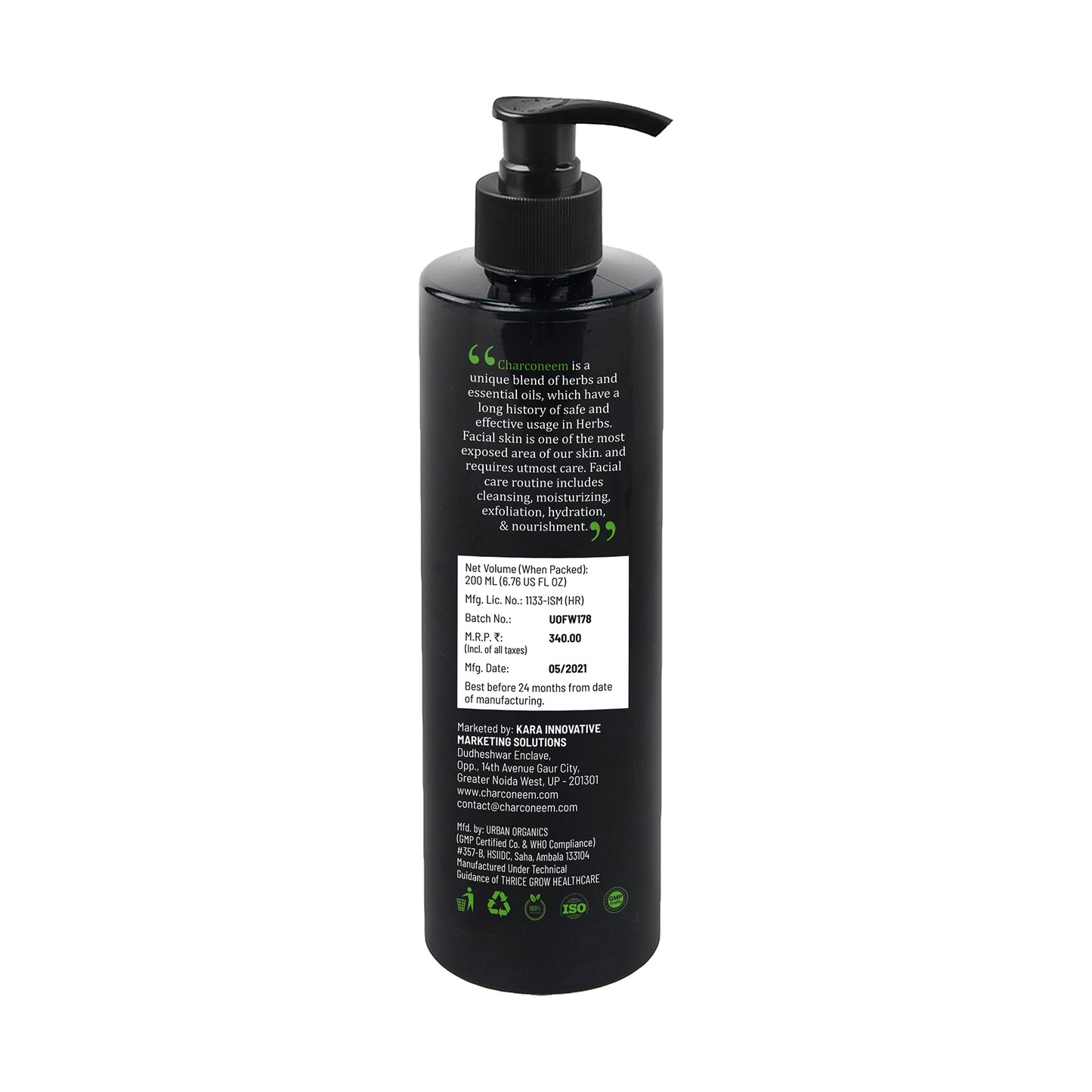 CharcoNeem Unisex Charcoal & Neem Facewash For Deep Pore Cleansing- 200 ML