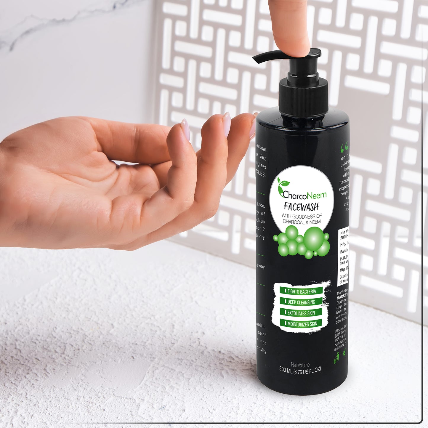 CharcoNeem Unisex Charcoal & Neem Facewash For Deep Pore Cleansing- 200 ML