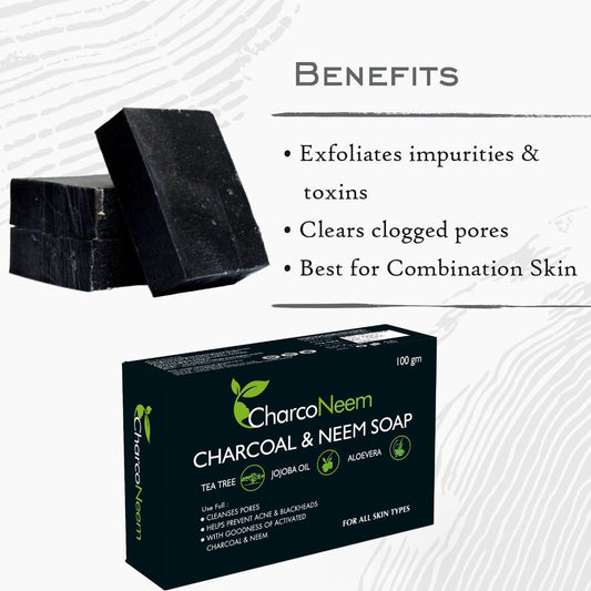 CharcoNeem Charcoal Handmade Soap With  Neem , Tea Tree, Jojoba oil & Aloevera
