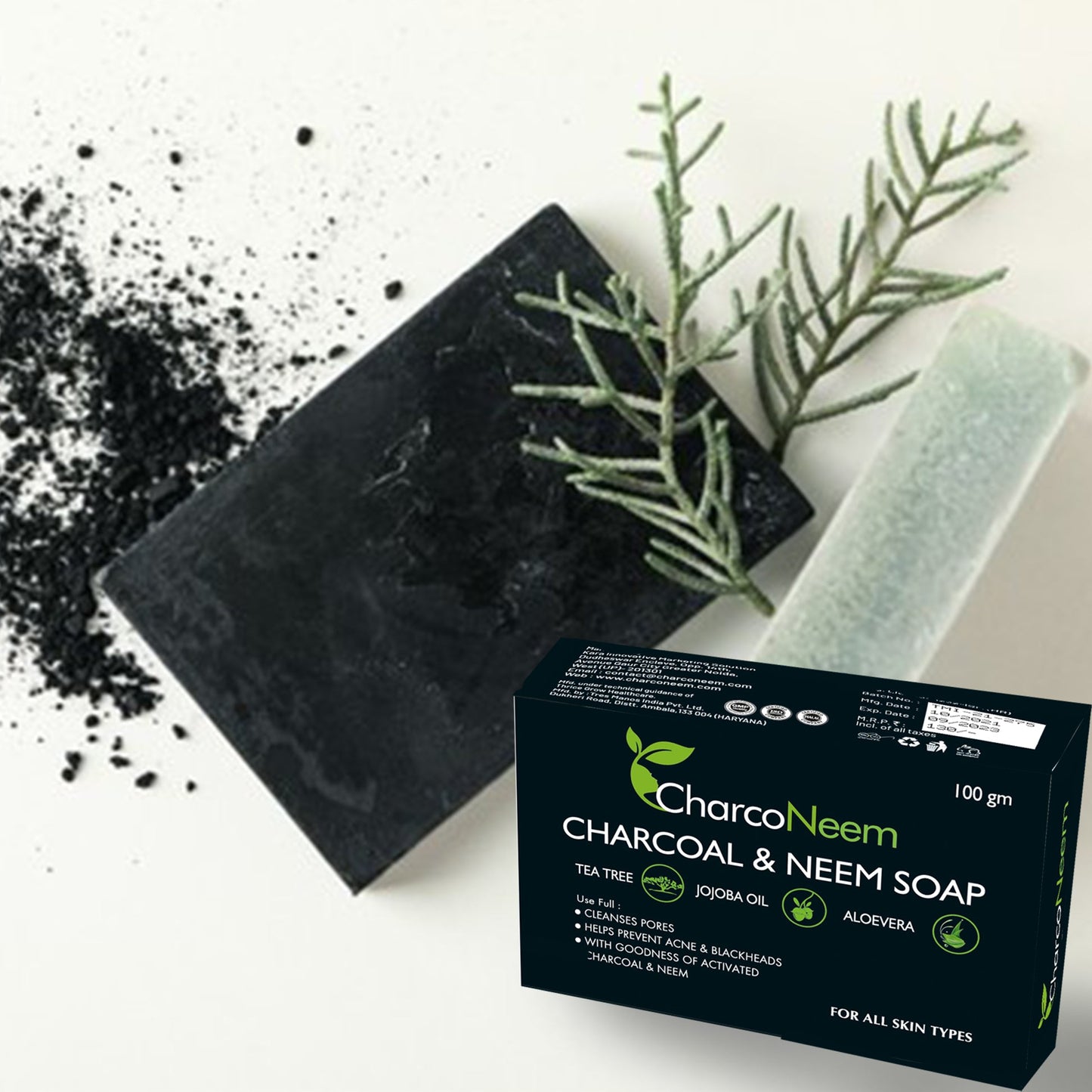 CharcoNeem Charcoal Handmade Soap With  Neem , Tea Tree, Jojoba oil & Aloevera