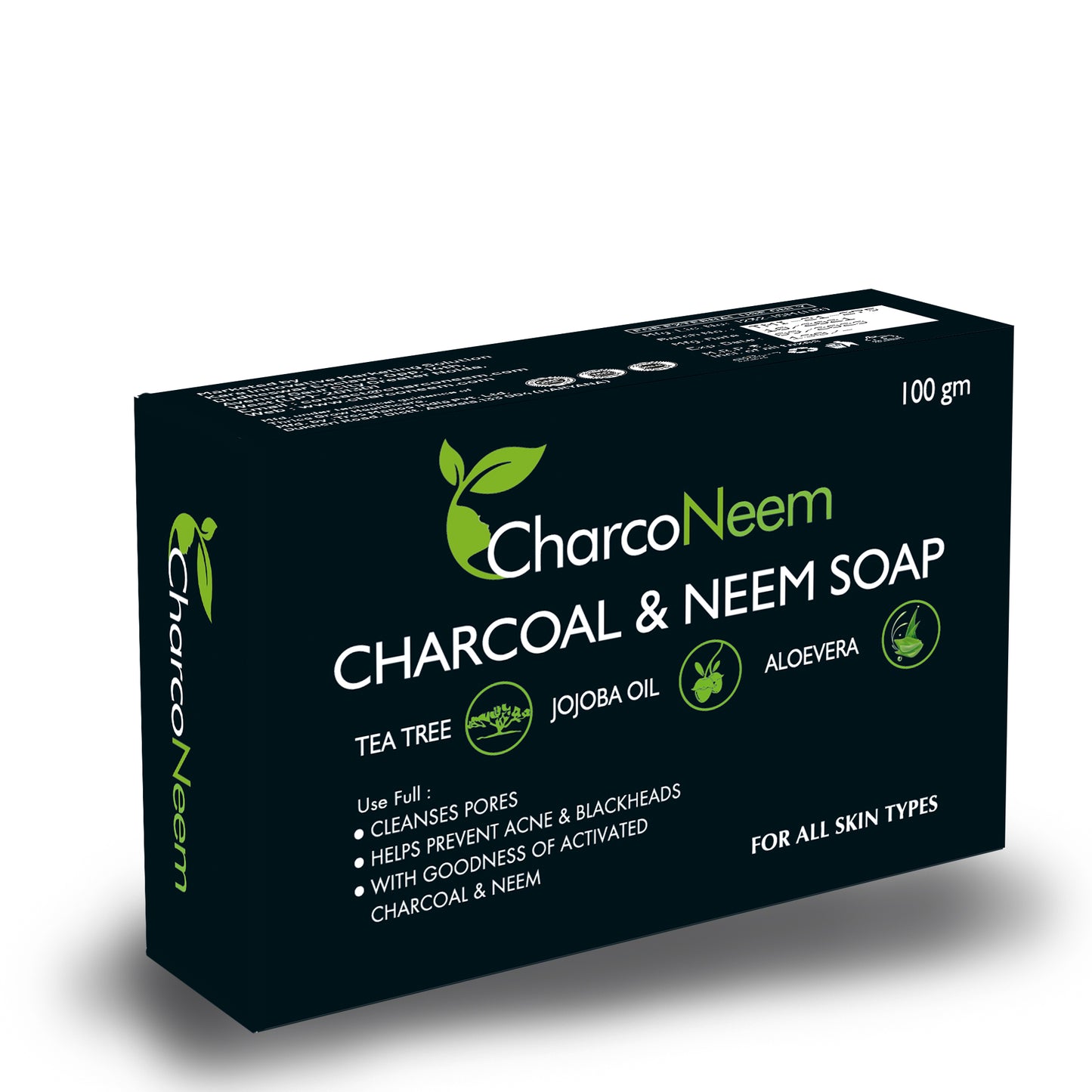 CharcoNeem Charcoal Handmade Soap With  Neem , Tea Tree, Jojoba oil & Aloevera  ( Pack Of 3 )
